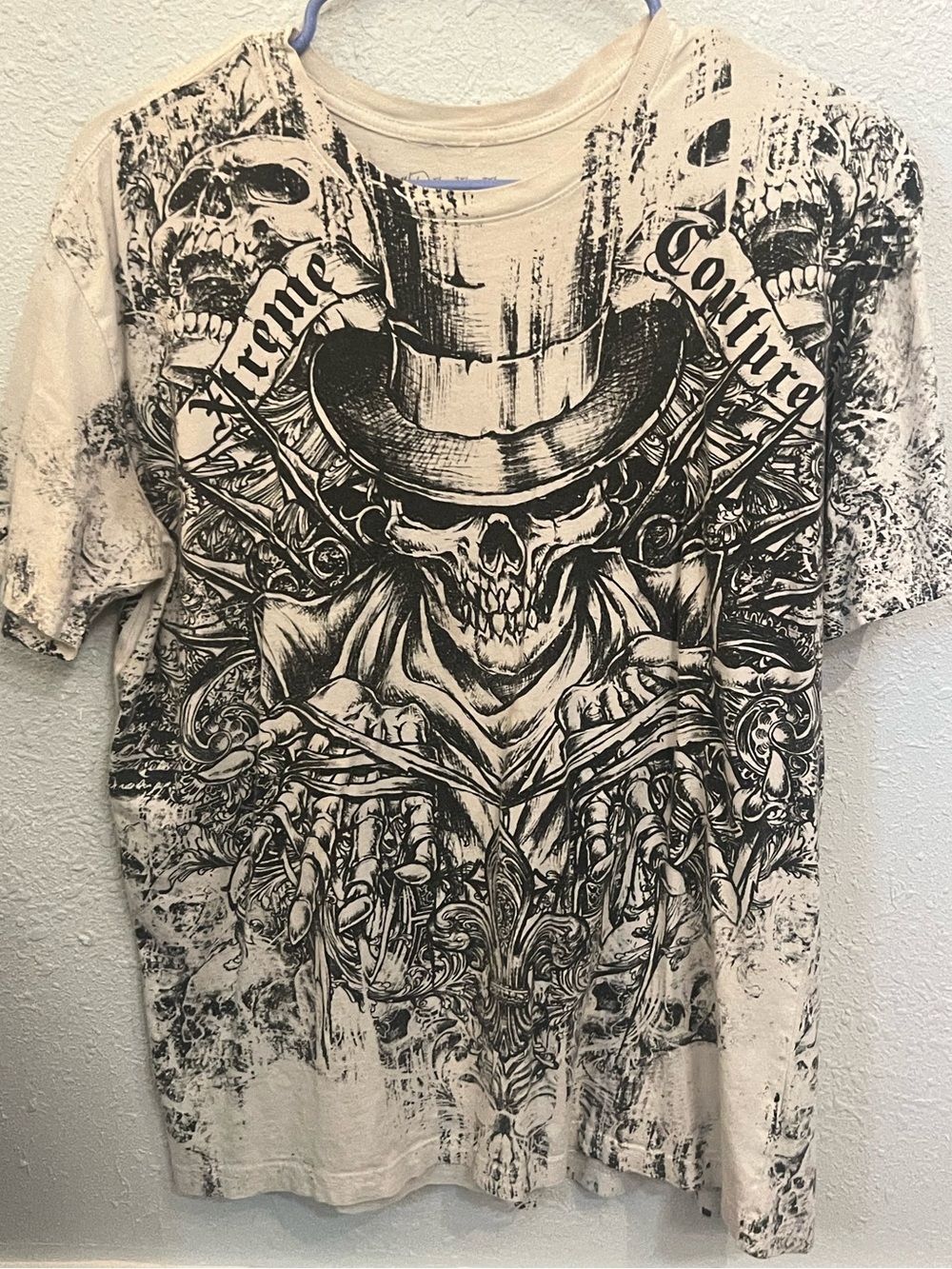 Xtreme Couture Men’s Large Skull Graphic T Shirt Y2K Gothic Tattoo Tee